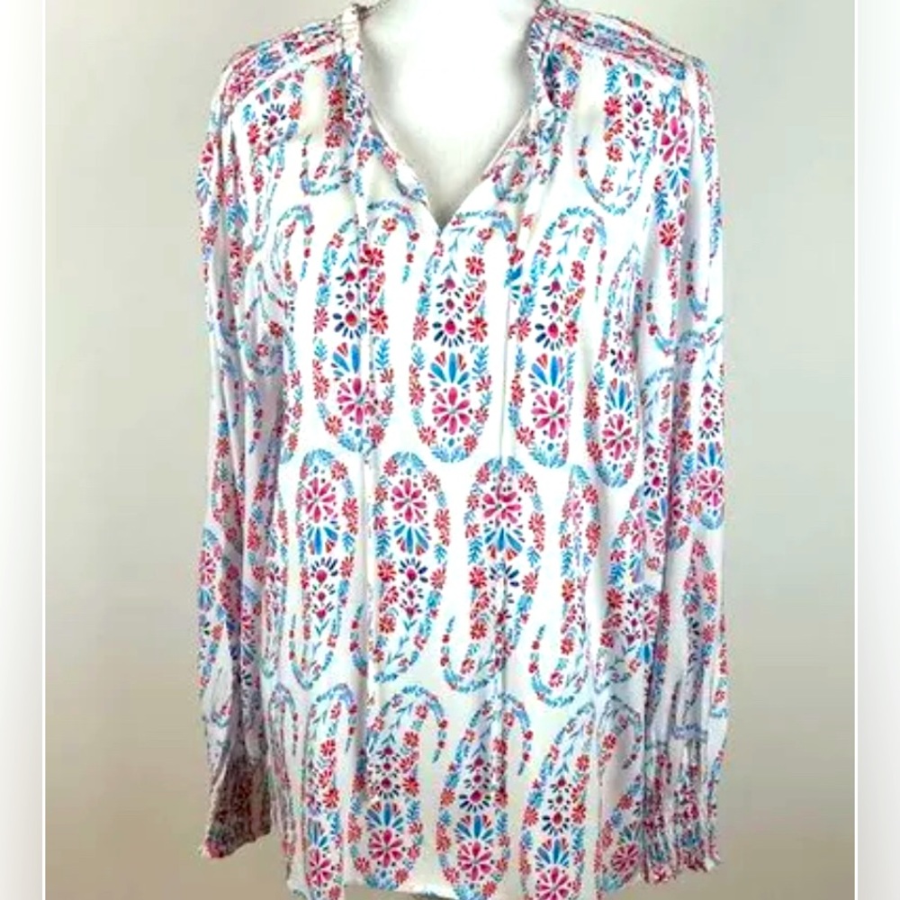 TALBOTS PLUS PETITE PAISLEY LONG SLEEVE WOMEN TOP SIZE 2XP 🌟NWT🌟
